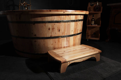 Baignoire style japonais ronde en bois 