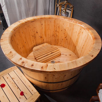 Baignoire style japonais ronde en bois 